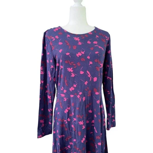 Joules Size 12 Floral Printed Long Sleeve Jersey Dress Knee Length - Picture 3 of 5